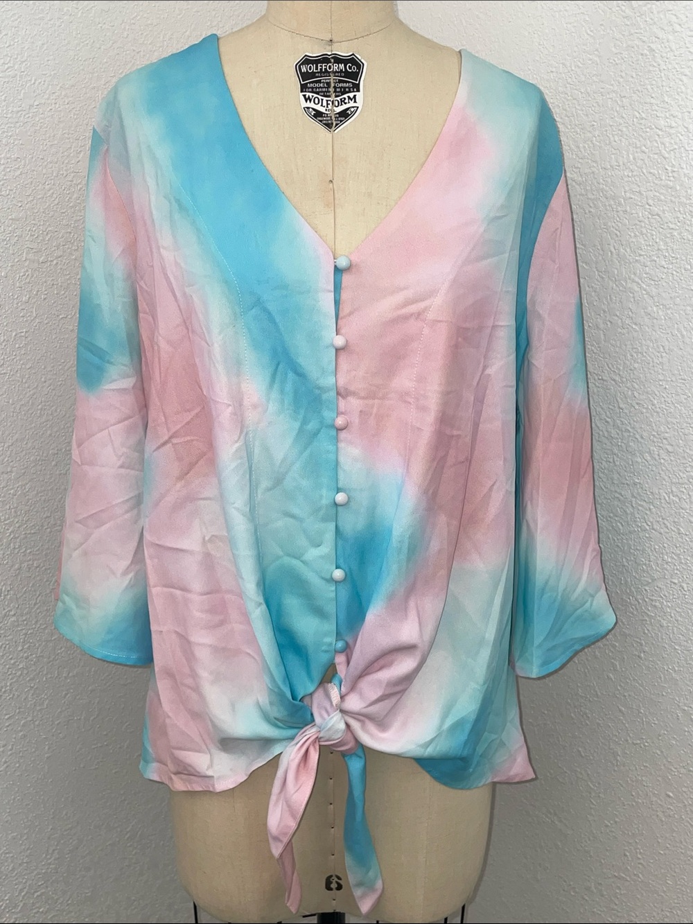 Baby pink and sky blue button up blouse